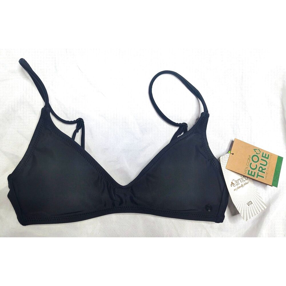 NWT Volcom Simply Solid V Neck Bikini Top Black Szie XS Surf Beach Pool RN 29745